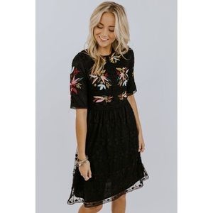 Roolee Naomi Floral Black Dress